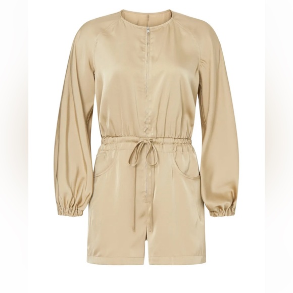 Thakoon gold romper long sleeve shorts satin metallic utility safari sz 10 snags - Picture 2 of 14